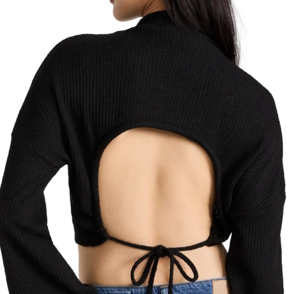 NWT BLACK REVOLVE SHOPBOP Ribbed Textured Crop Open Back Tie Top SOMETHING NAVY - Picture 7 of 10